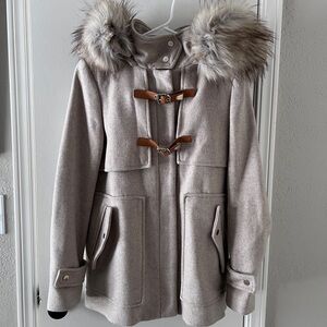 Zara Woman Coat with Faux Fur Trim